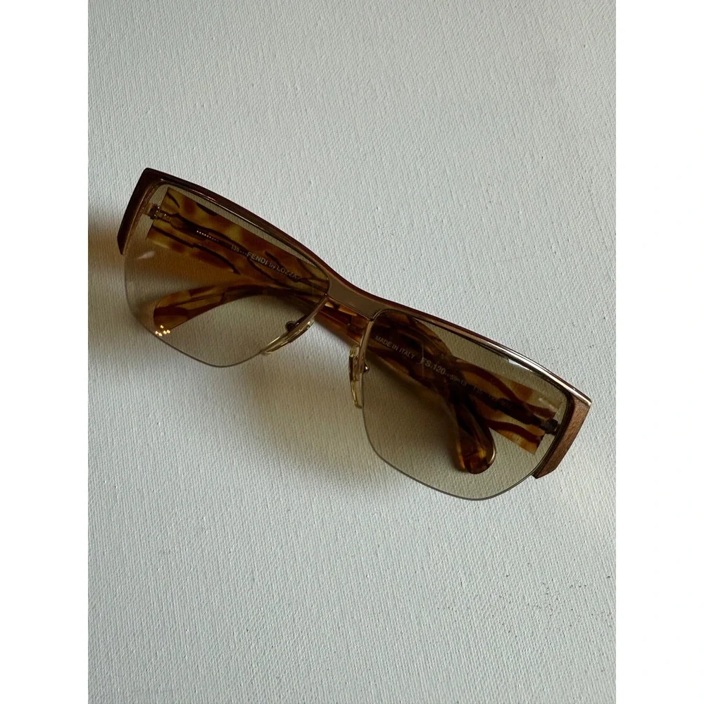Fendi Vintage FS 120 Sunglasses Tortoise Gold Rimless Made in Italy with Case